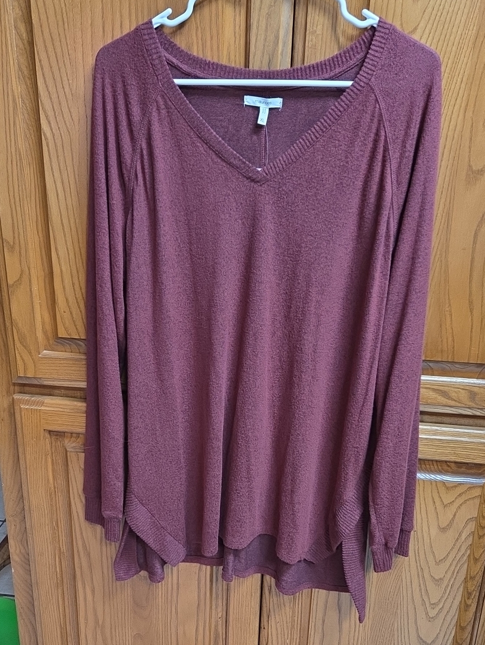Maurices Cozy V-Neck Long Sleeve Top - Berry